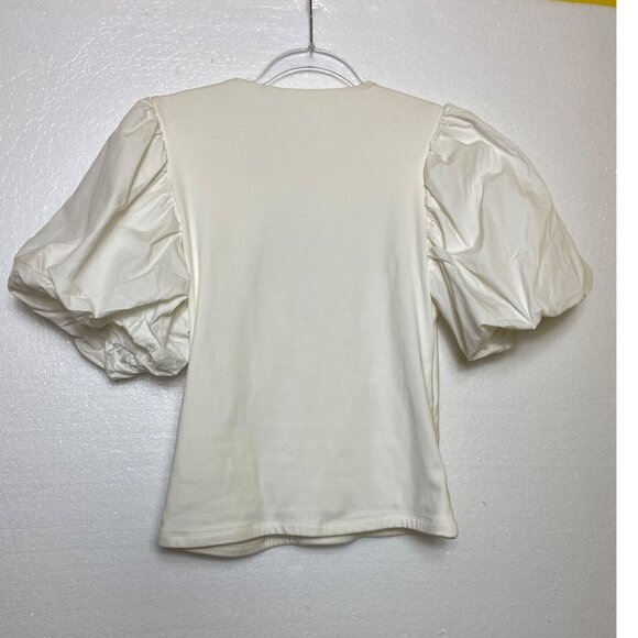 Maeve Anthropologie Medium White Puff Sleeve‎ Wrap Top Sexy Stretch Pinup Boho - Picture 2 of 5